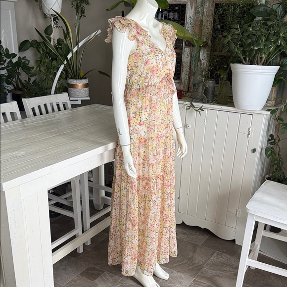 Suzy Shier Dresses & Skirts - Suzy Shier sleeveless Pastel Floral Ruffle Maxi Dress NWOT XS